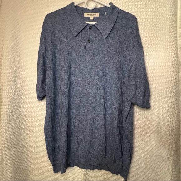 Pronto-Uomo Mens Size 2X Classic Italian Textured Cotton Blend Polo‎ Shirt Blue - Picture 1 of 4